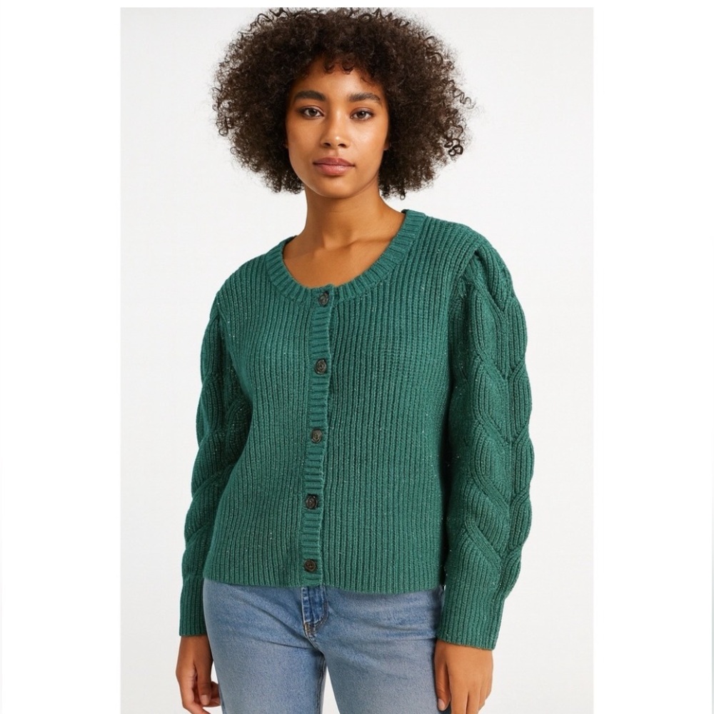 Talbots Speckled Red Cable Knit Puff Sleeve Cardigan Sweater‎ Size 2X - Picture 11 of 11